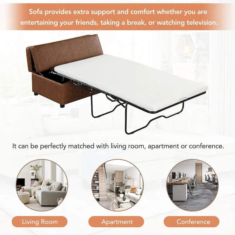 Divano letto pieghevole estraibile a forma di pouf singolo con materasso, letto per gli ospiti convertibile, divano letto rivestito in PU