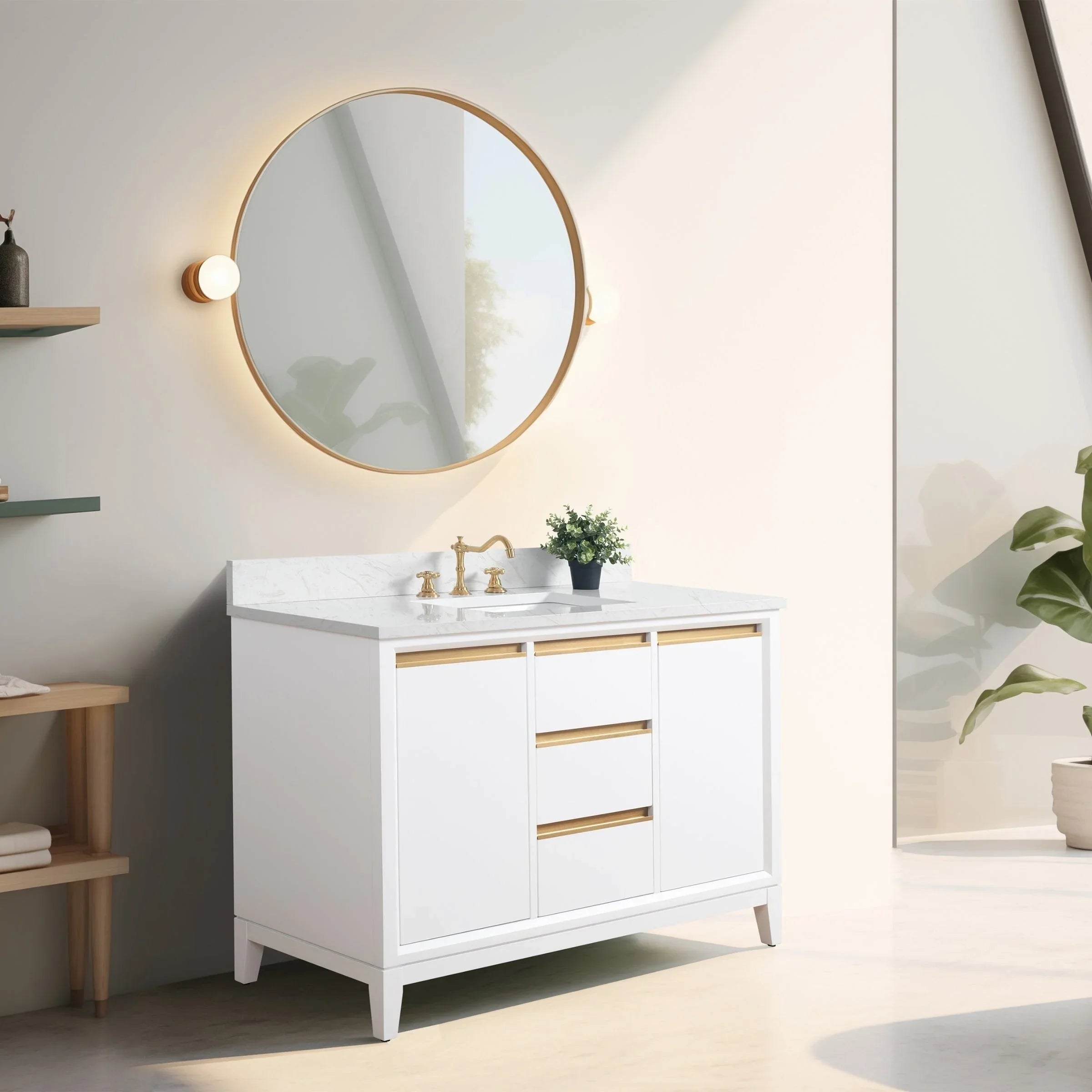 Mobile da Bagno Vanity Art con Lavabo in Ceramica e Top in Marmo Ricomposto