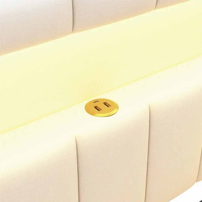 Letto imbottito a piattaforma con porte USB e illuminazione a LED - Struttura letto matrimoniale/singola con 2 cassetti portaoggetti - Camera da letto moderna