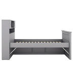 Letto a piattaforma Twin/Full Size Captain con 4 cassetti e mensole portaoggetti, struttura letto in legno massello con testiera libreria contenitore