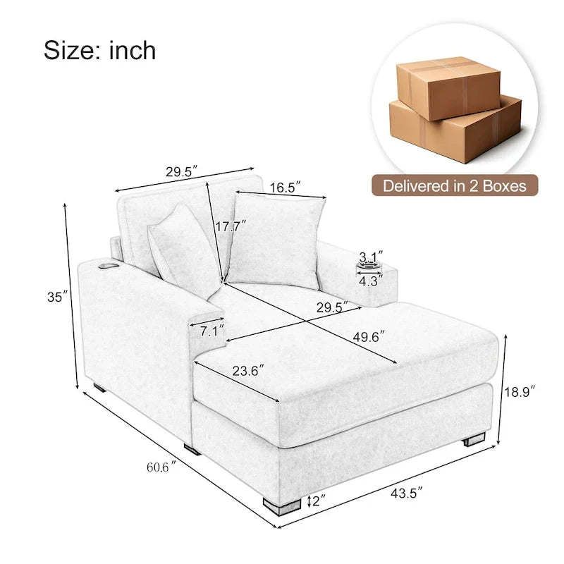 Chaise longue oversize a tre misure con cuscini