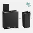 SONGMICS Pattumiera Doppia, 60L (2 x 30L) Cestino per la Raccolta Differenziata in Acciaio Inossidabile, Nero