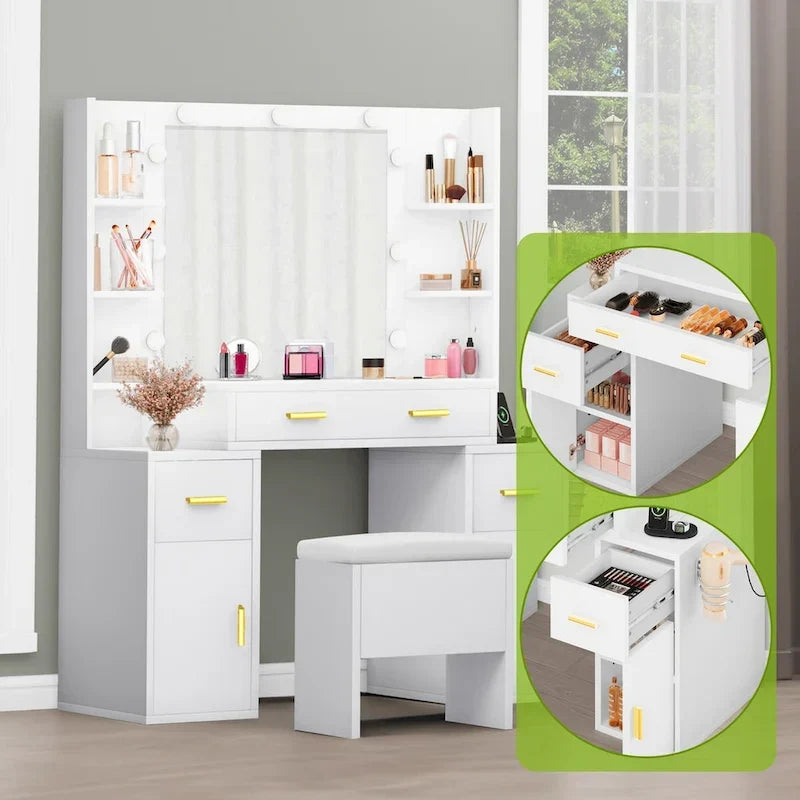 Toeletta con prese incorporate e specchio illuminato, 55,1A x 43,3L x 15,74P