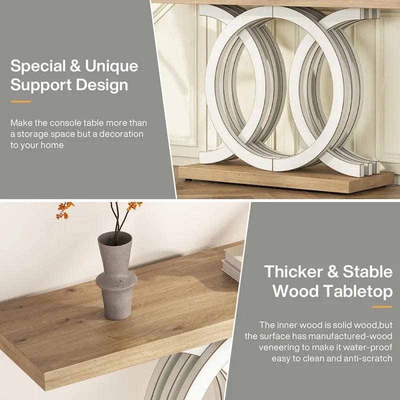 Consolle Vintage con Base Geometrica Tavolo da Ingresso in Legno