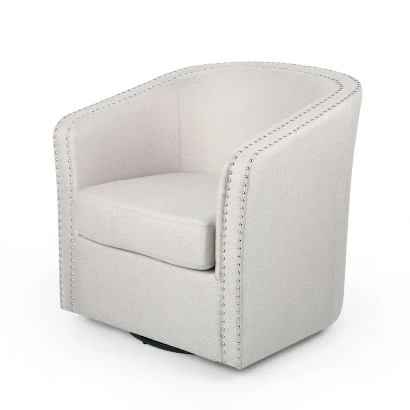 Poltrona girevole accent, stile classico a botte, tessuto beige grano