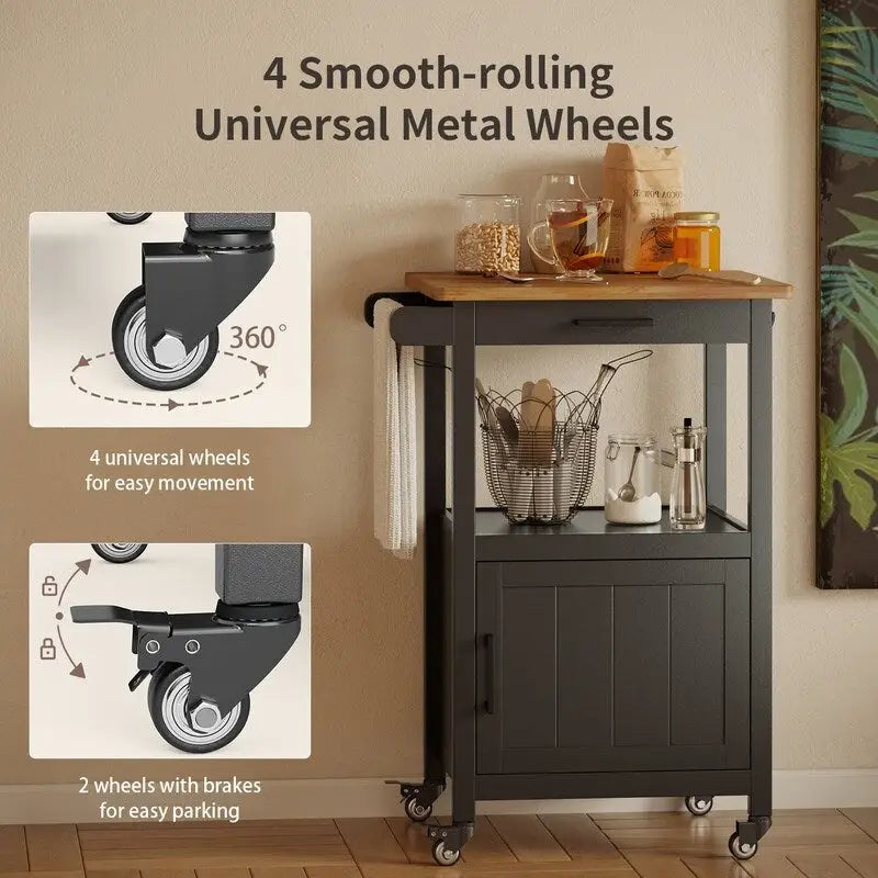 Carrello da Cucina in Legno con Cassetti