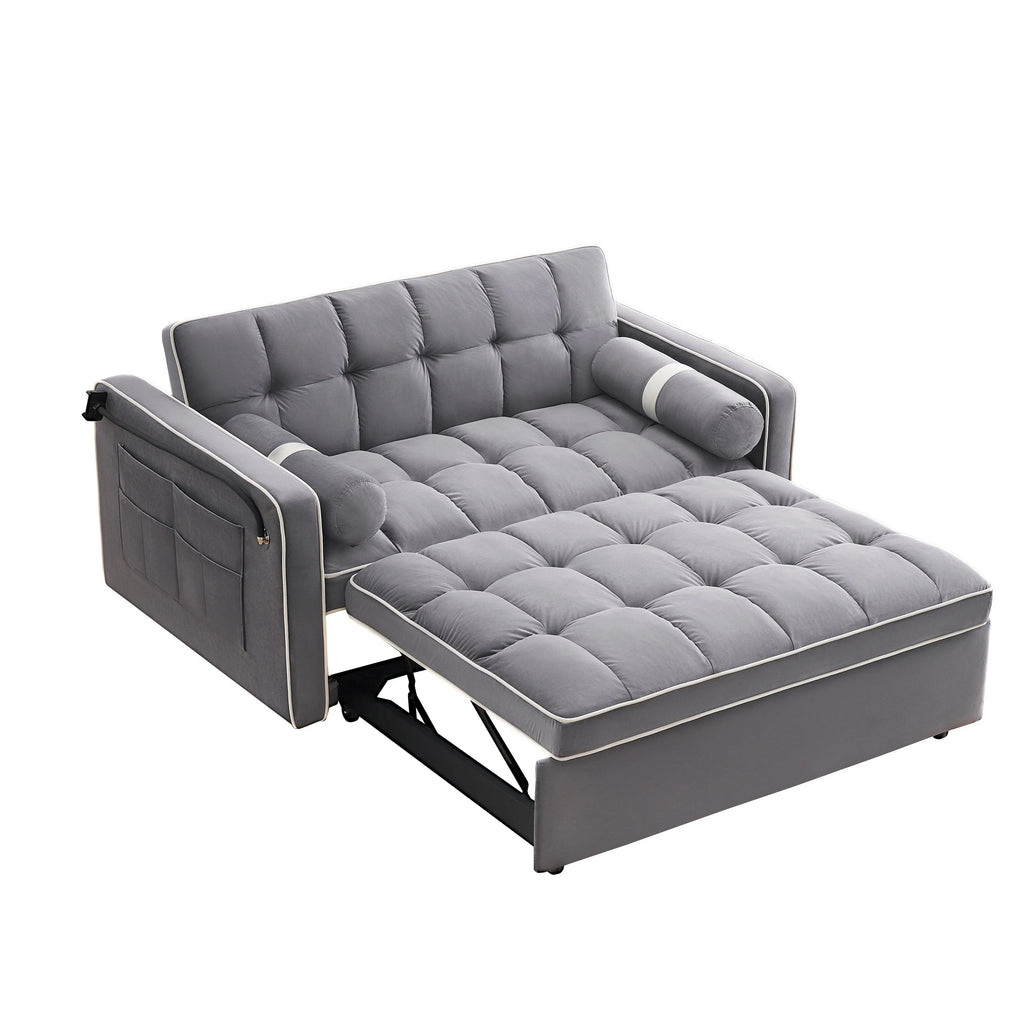 Divano letto trasformabile a 2 posti in velluto da 140 cm con letto estraibile, reclinabile, tasche laterali e supporto per telefono