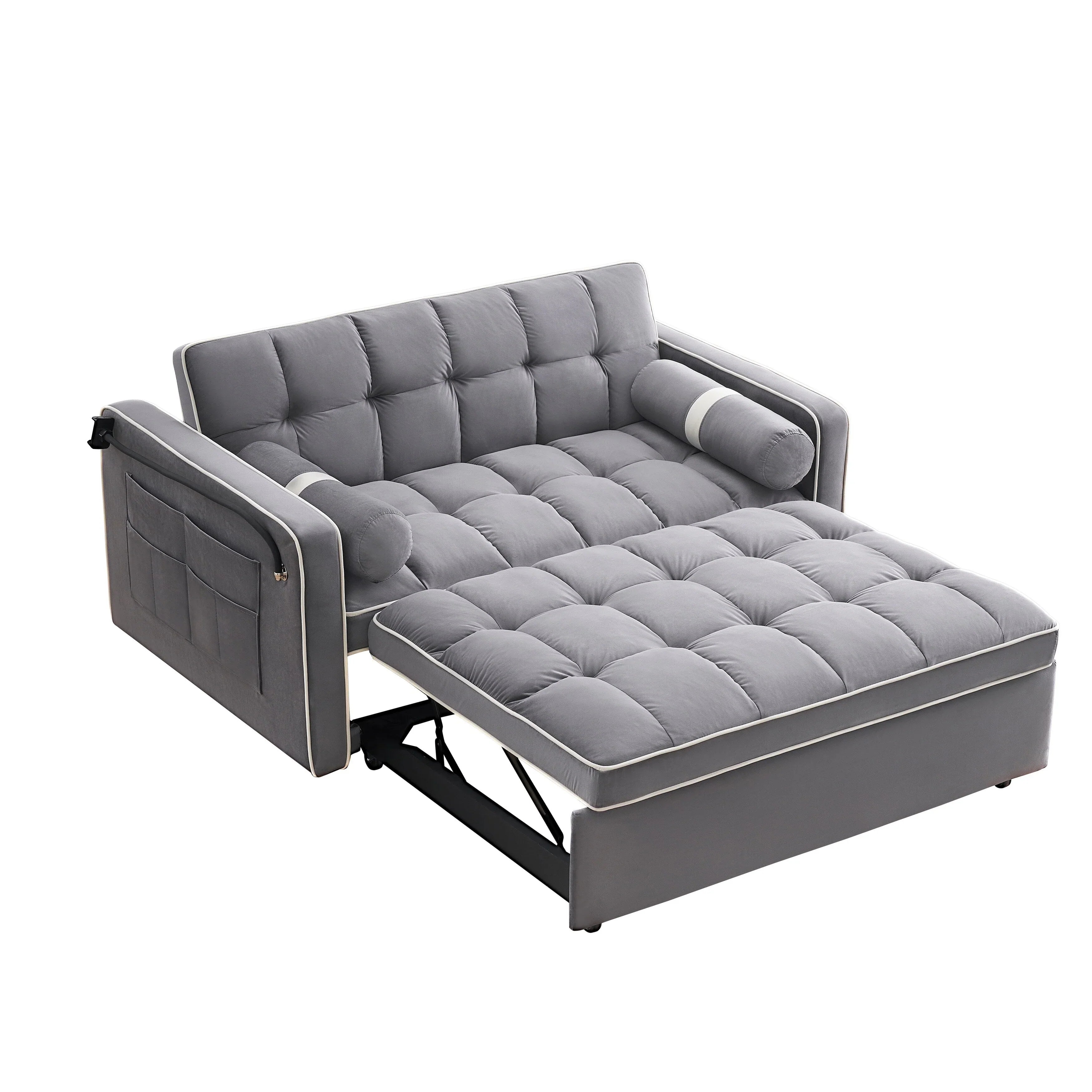 Divano letto trasformabile a 2 posti in velluto da 140 cm con letto estraibile, reclinabile, tasche laterali e supporto per telefono