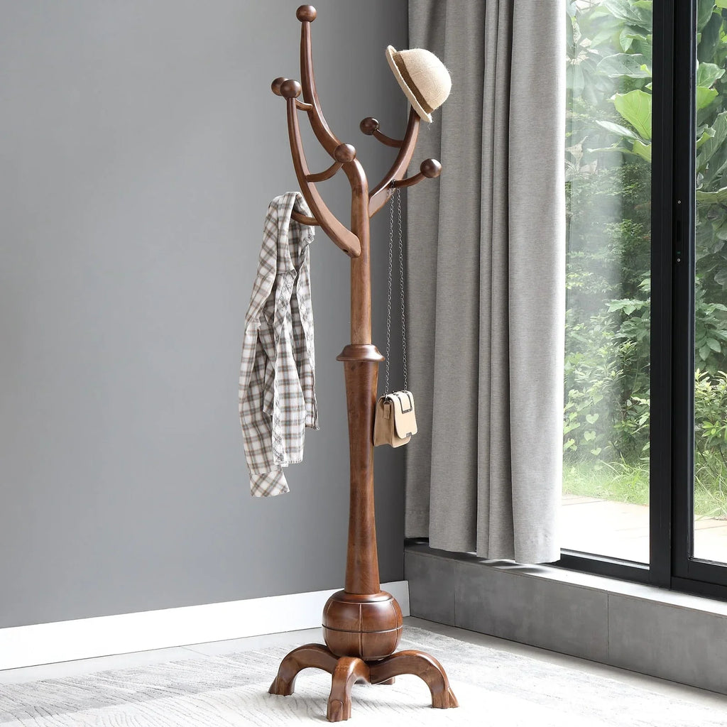 Appendiabiti da terra "ramo d'albero" in legno di gomma con 8 ganci - 24,5L x 70,87H