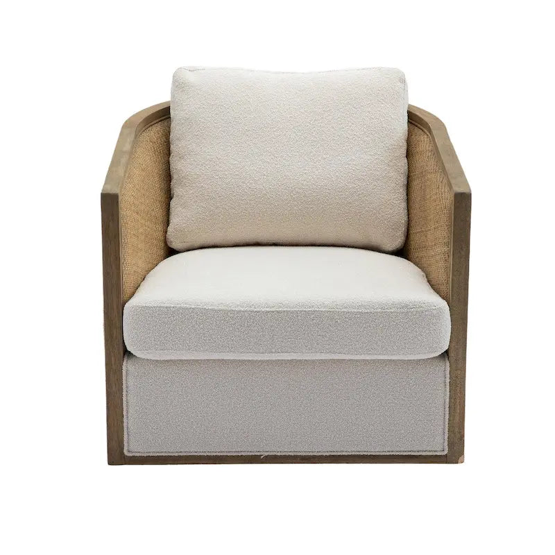 Poltrona a botte girevole, comoda poltrona rotonda d'accento, poltrona club a botte girevole a 360 gradi, poltrona relax con struttura in rattan intrecciato