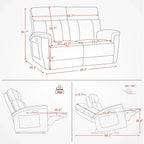 MCombo 60.2 Power Loveseat Recliner Sofa with Massage and Dual Heating, Adjustable Headrest, USB & Type C Port, Fabric