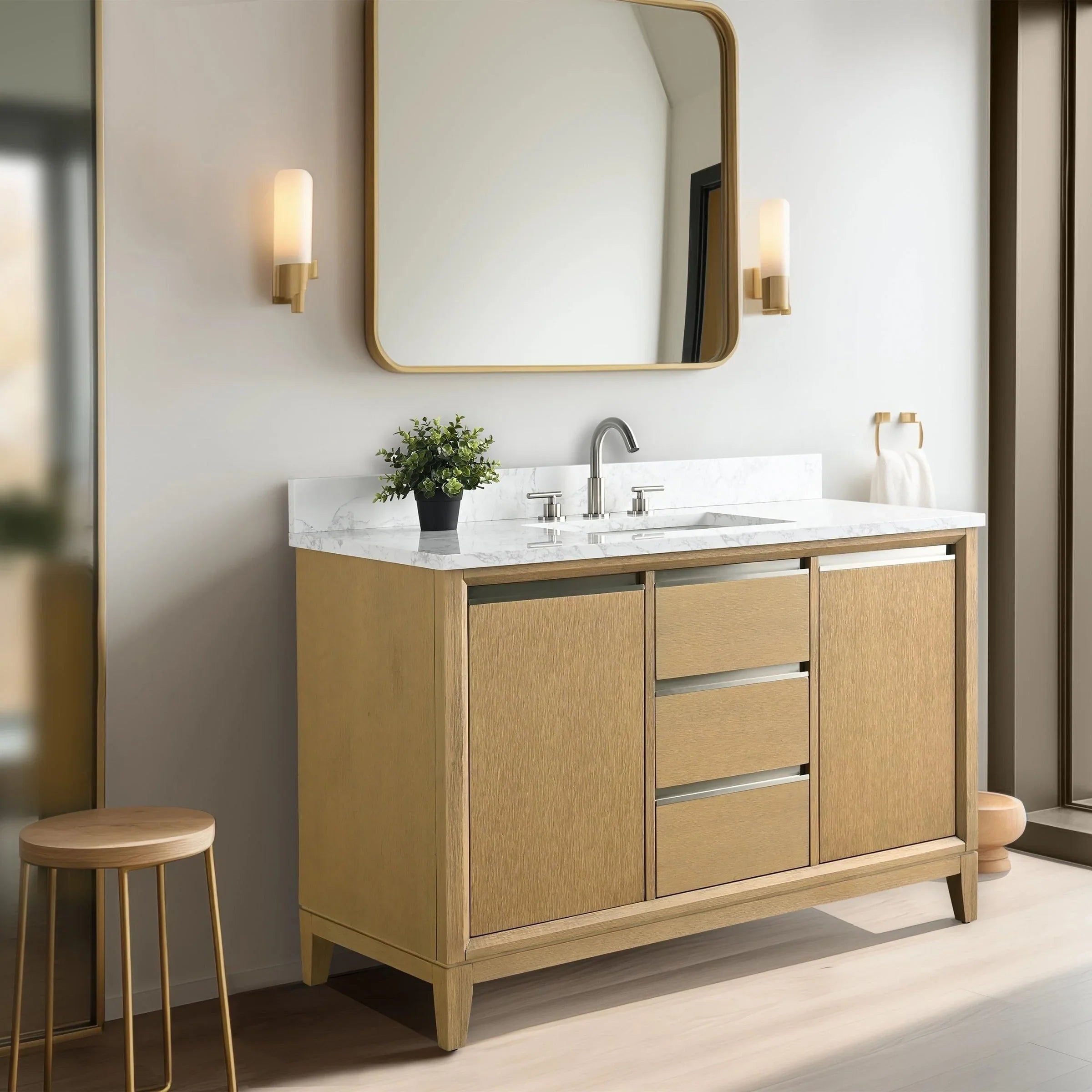 Mobile da Bagno Vanity Art con Lavabo in Ceramica e Top in Marmo Ricomposto