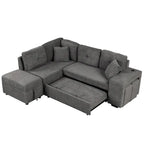 Divano componibile con letto estraibile e pouf contenitore, divano letto convertibile per soggiorno
