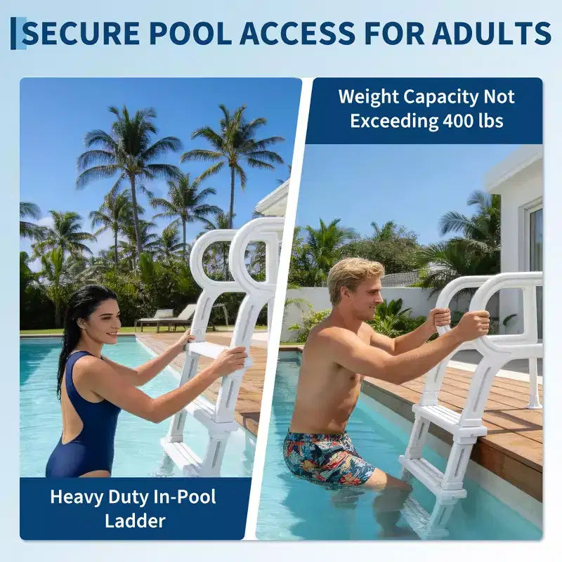 Scaletta per piscina per impieghi gravosi a 5 gradini con doppio corrimano, gradini in PE antiscivolo robusti, capacità 180 kg, adatta per piscine interrate e fuori terra da 122-137 cm