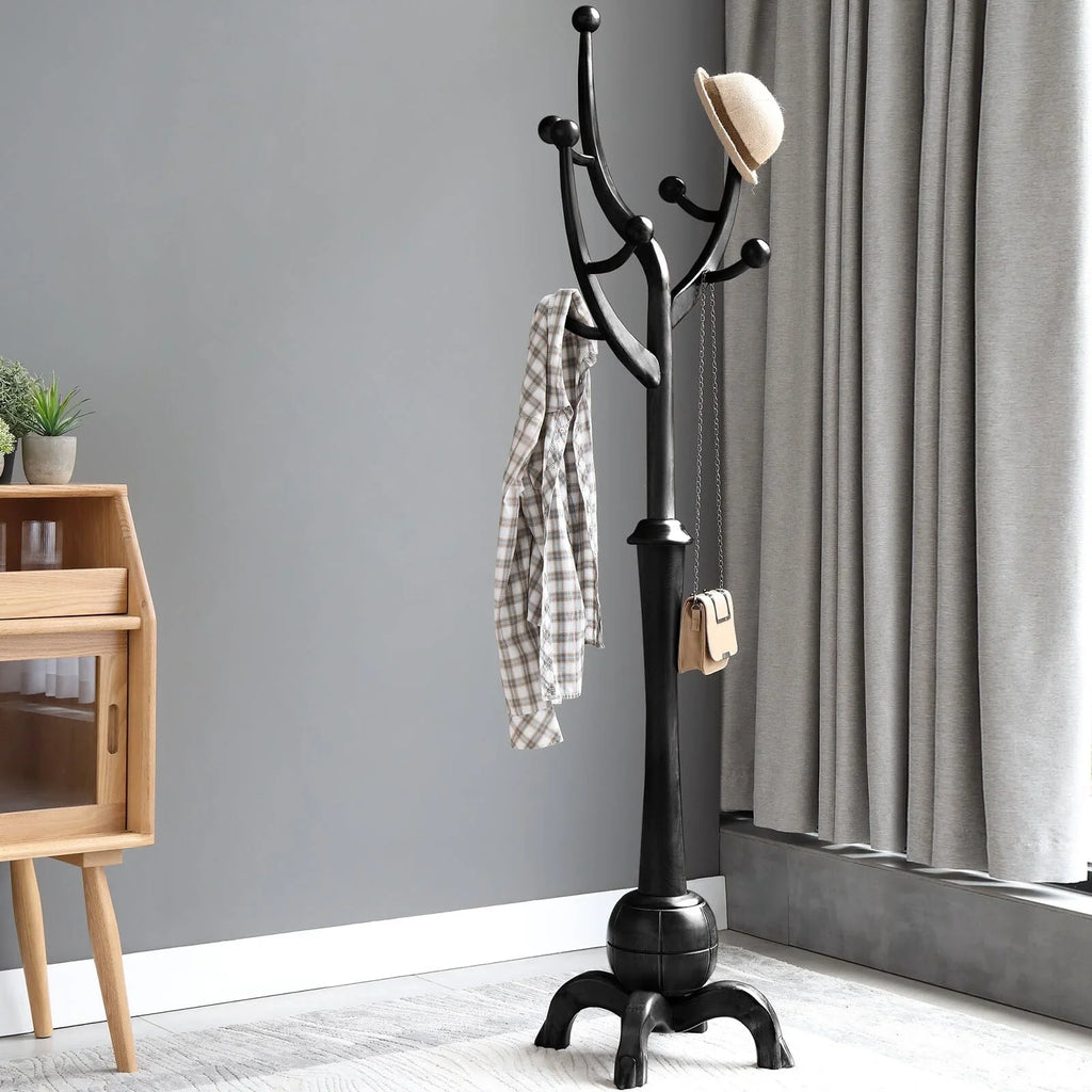 Appendiabiti da terra "ramo d'albero" in legno di gomma con 8 ganci - 24,5L x 70,87H