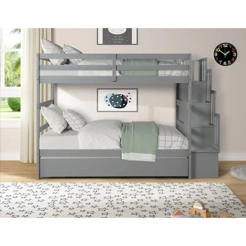 Letti a Castello Gemelli con Letto Estraibile e Scala con Contenitore Colore Grigio
