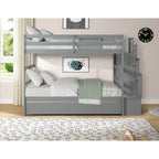 Letti a Castello Gemelli con Letto Estraibile e Scala con Contenitore Colore Grigio