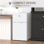 HOMCOM Double Door Mini Fridge with Freezer, 3.2 Cu.Ft Compact Refrigerator with Adjustable Shelf, Adjustable Thermostat