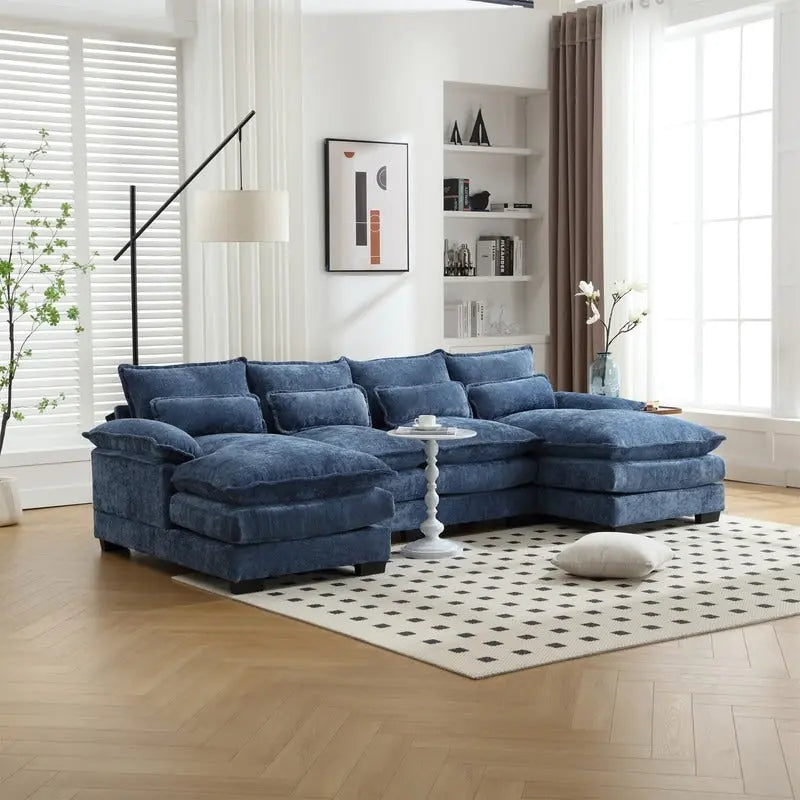 Divano componibile Cloud per soggiorno, divano a U moderno in ciniglia/bouclé, comodo divano letto modulare con doppia chaise longue