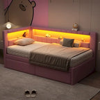 Letto imbottito a piattaforma con porte USB e illuminazione a LED - Struttura letto matrimoniale/singola con 2 cassetti portaoggetti - Camera da letto moderna