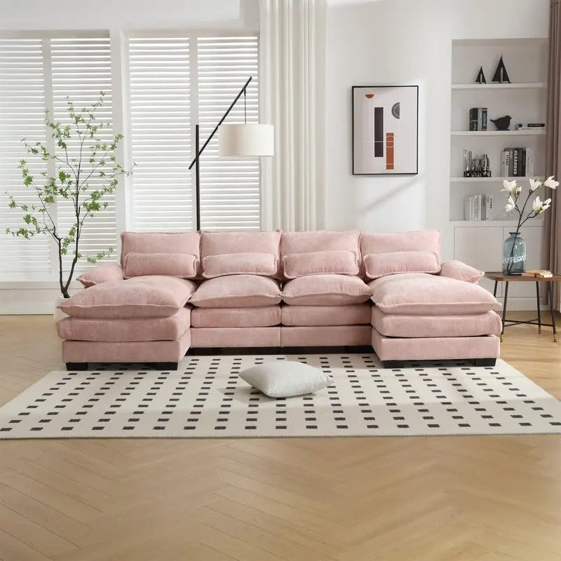 Divano componibile Cloud per soggiorno, divano a U moderno in ciniglia/bouclé, comodo divano letto modulare con doppia chaise longue