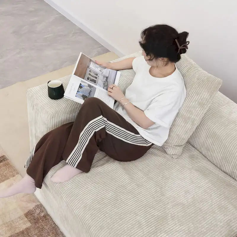 Large Modular Sectional Sofa Corduroy Upholstery U-Shaped 4 Seater with 2 Ottoman and 5 Pillows