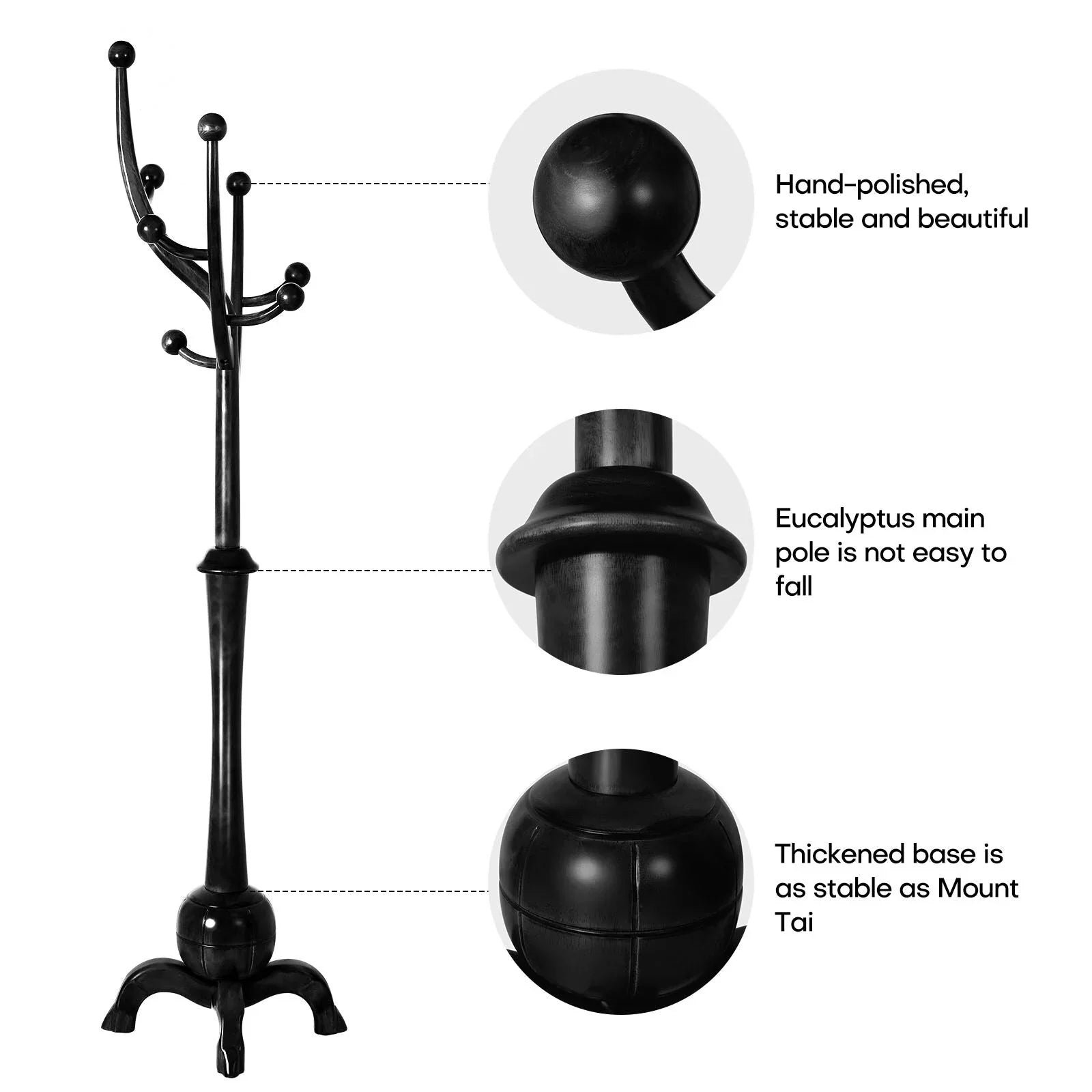 Appendiabiti da terra "ramo d'albero" in legno di gomma con 8 ganci - 24,5L x 70,87H