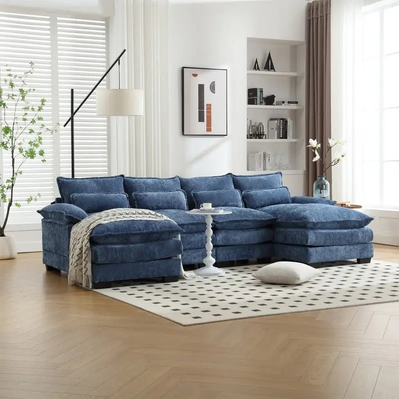 Divano componibile Cloud per soggiorno, divano a U moderno in ciniglia/bouclé, comodo divano letto modulare con doppia chaise longue