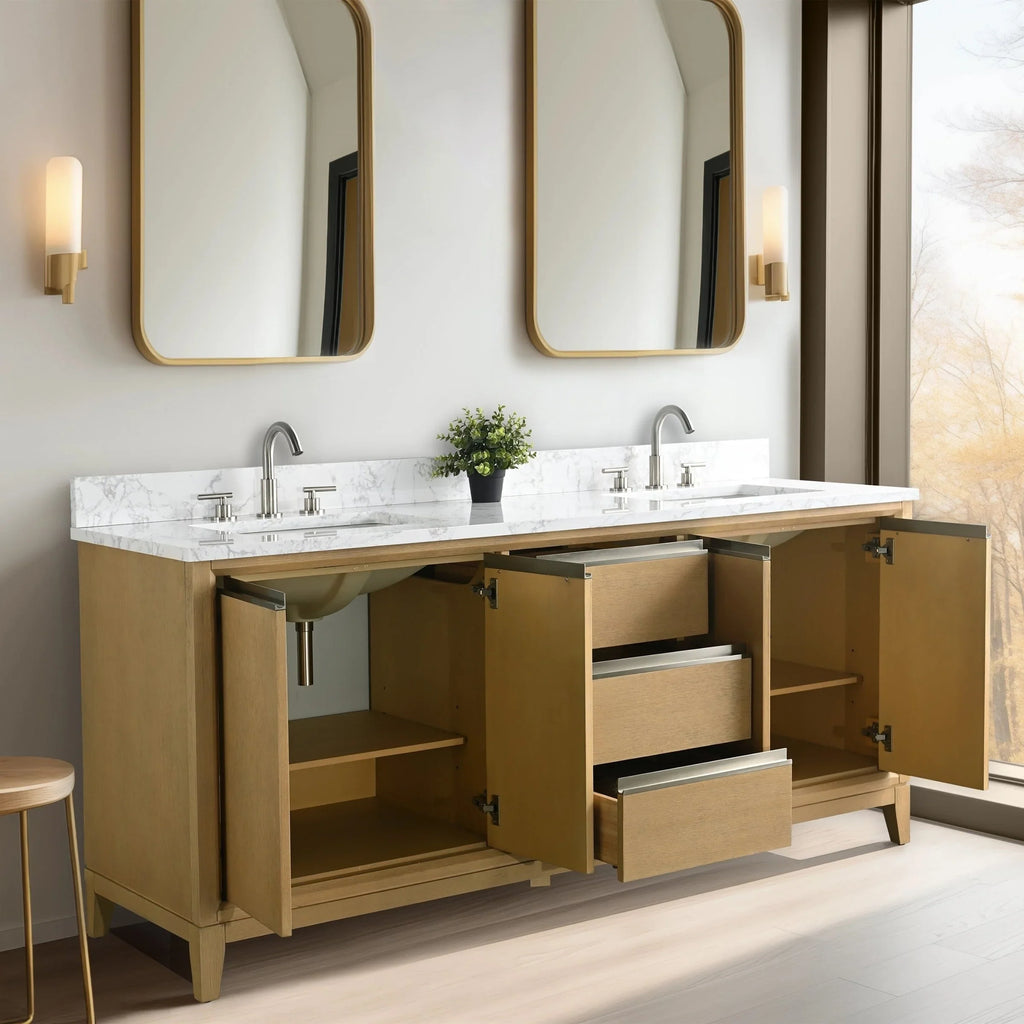 Mobile da Bagno Vanity Art con Lavabo in Ceramica e Top in Marmo Ricomposto
