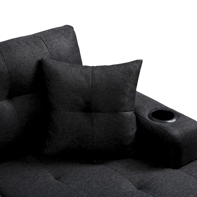 Divano componibile da soggiorno con chaise longue a L e portabicchieri