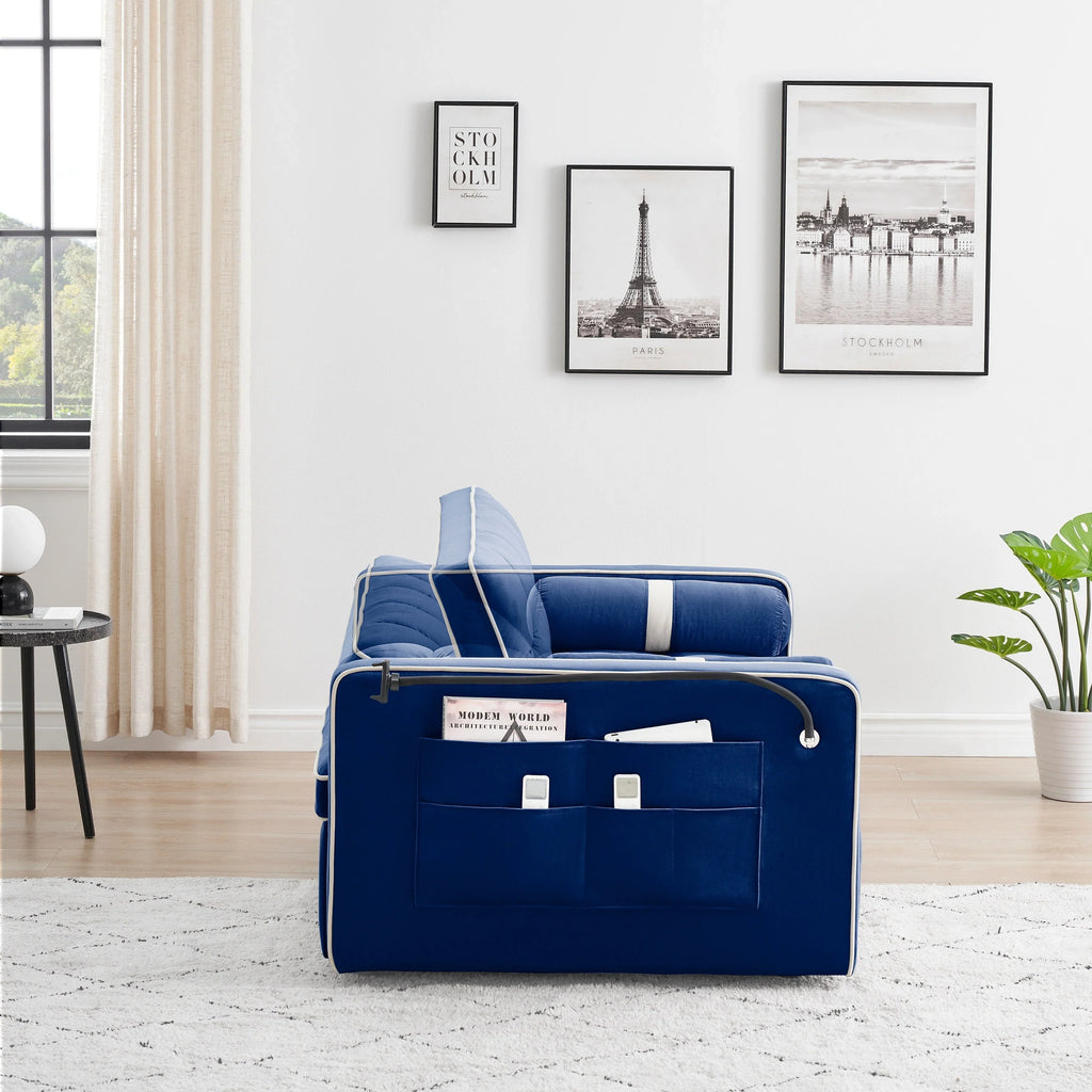 Divano letto trasformabile a 2 posti in velluto da 140 cm con letto estraibile, reclinabile, tasche laterali e supporto per telefono