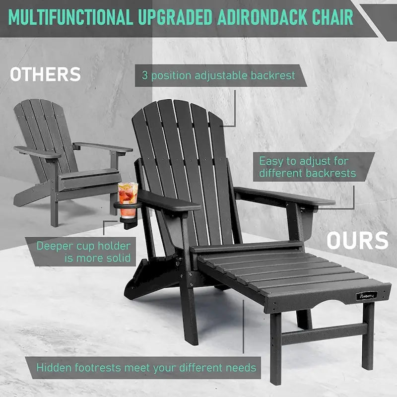 Sedia Adirondack Pieghevole e Regolabile Vrakae con Pouf