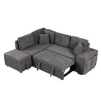 Divano componibile con letto estraibile e pouf contenitore, divano letto convertibile per soggiorno