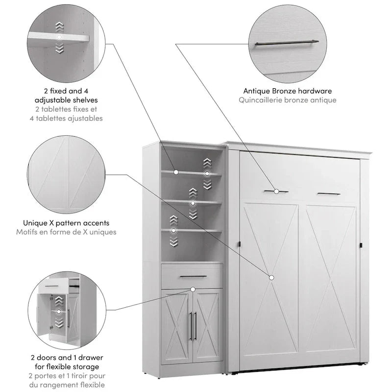 Key West Full Murphy Bed with Closet Wardrobe (88W) by Bestar