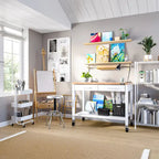 Tavolo da lavoro a isola con piano in legno massello, 48 W x 24 P x 36 H, bianco