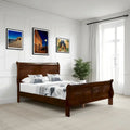 Letto tradizionale Queen a slitta, struttura in legno, finitura in ciliegio marrone intenso