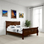 Letto tradizionale Queen a slitta, struttura in legno, finitura in ciliegio marrone intenso