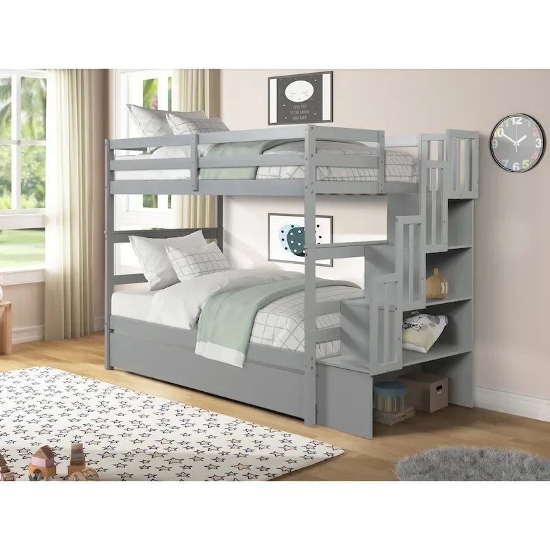 Letti a Castello Gemelli con Letto Estraibile e Scala con Contenitore Colore Grigio