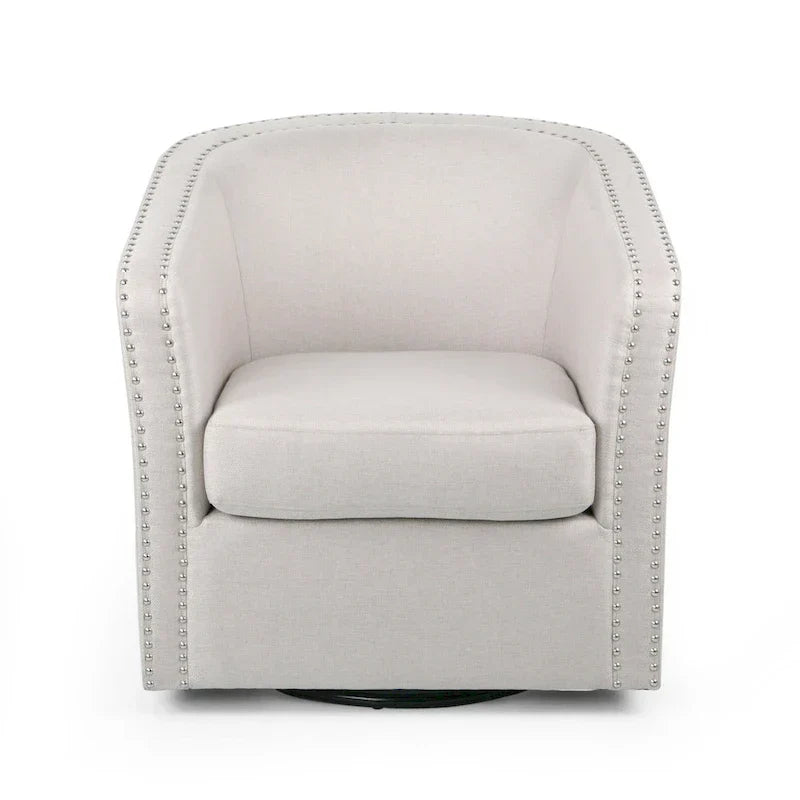 Poltrona girevole accent, stile classico a botte, tessuto beige grano