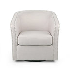 Poltrona girevole accent, stile classico a botte, tessuto beige grano