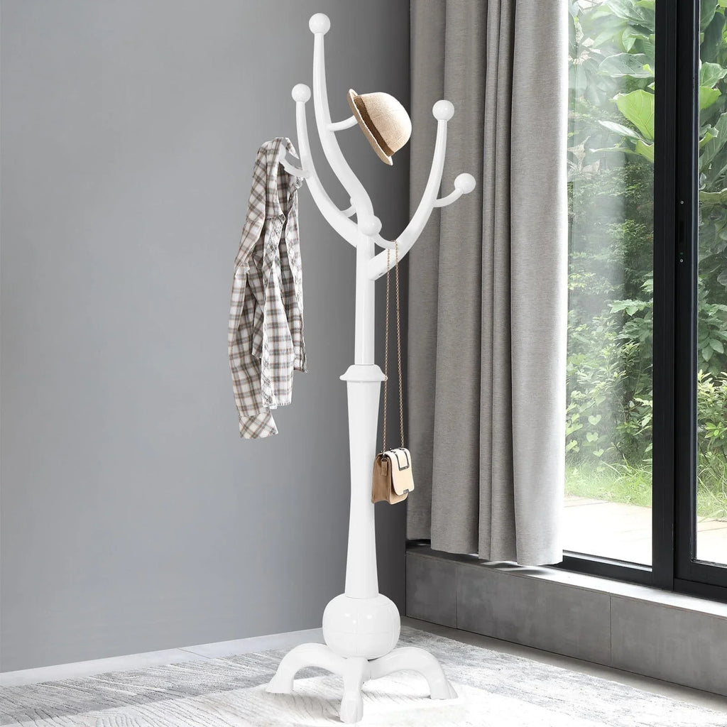 Appendiabiti da terra "ramo d'albero" in legno di gomma con 8 ganci - 24,5L x 70,87H