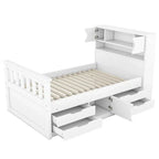 Letto a piattaforma Twin/Full Size Captain con 4 cassetti e mensole portaoggetti, struttura letto in legno massello con testiera libreria contenitore