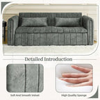 Divano letto moderno convertibile imbottito in velluto con braccioli arrotolati decorati con borchie in rame