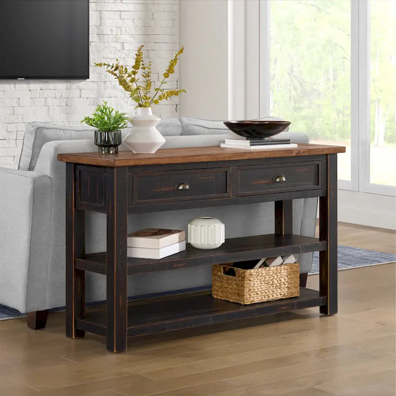The Gray Barn Downington Consolle da Divano in Legno Massello a 2 Cassetti