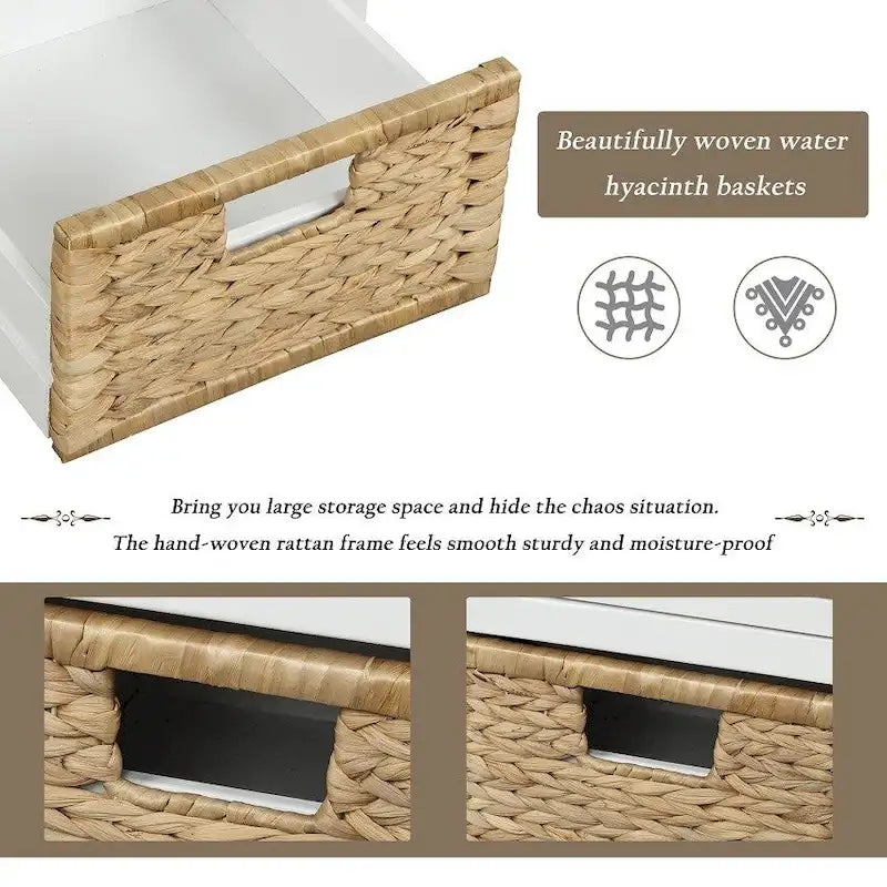 Panca rustica contenitore con 3 cassetti e 3 cesti in rattan, panca portascarpe per soggiorno, ingresso