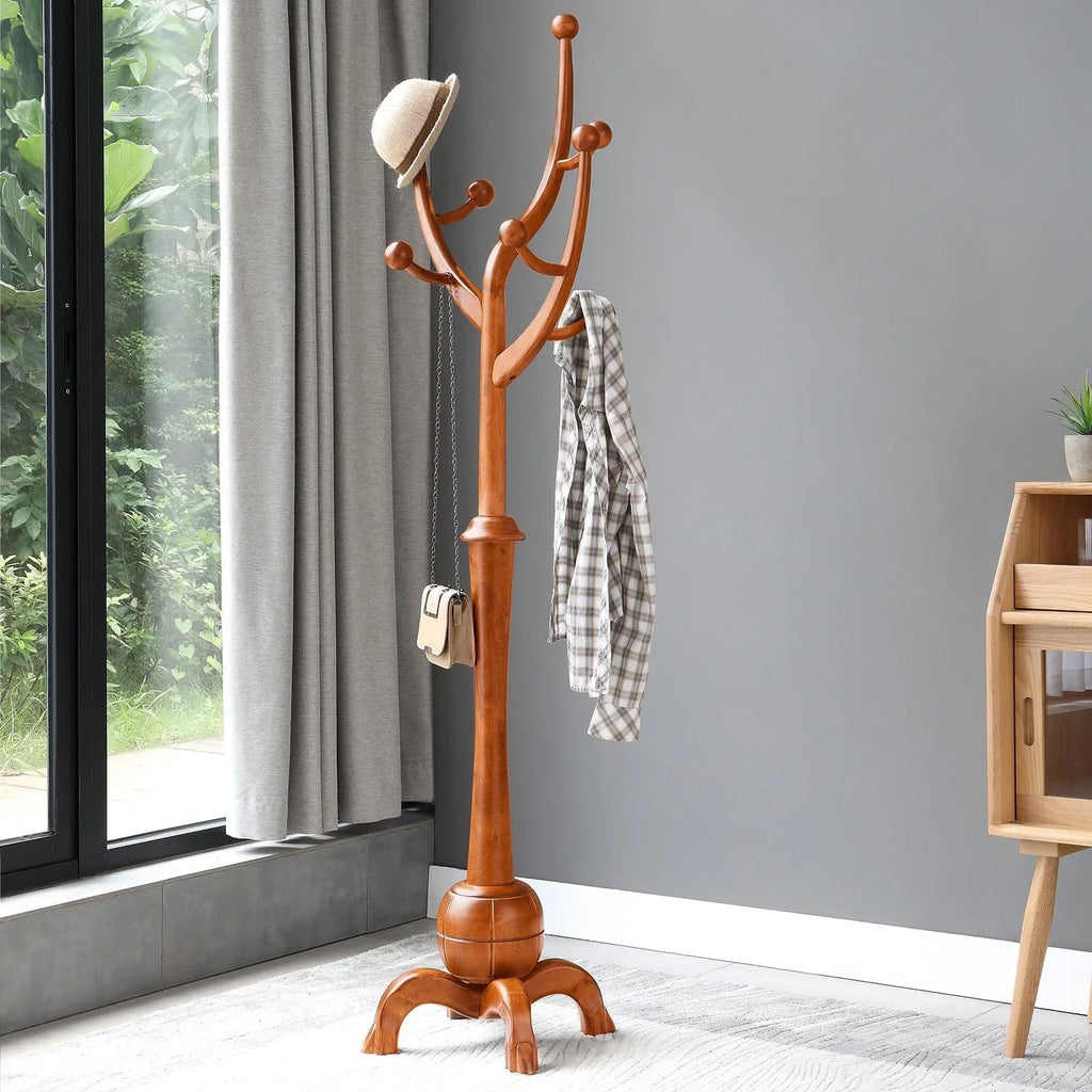Appendiabiti da terra "ramo d'albero" in legno di gomma con 8 ganci - 24,5L x 70,87H