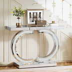 Console da Tavolo Argentata, Tavolino d'Ingresso con Specchio da 99 cm per Ingresso