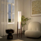 Lampade da terra a LED vintage in legno con paralume in tessuto