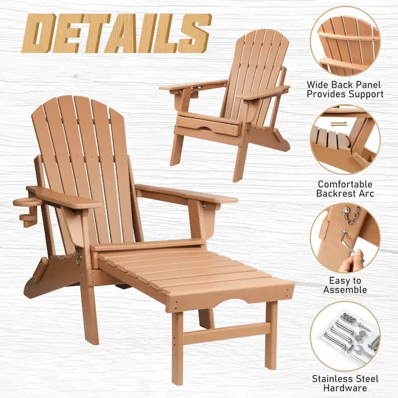 Sedia Adirondack Pieghevole e Regolabile Vrakae con Pouf
