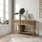 Tavolo Consolle Rustico in Pino Massiccio per Ingresso, Bianco Decapato / Marrone Antico / Grigio Decapato / Non Verniciato, 3 Cassetti